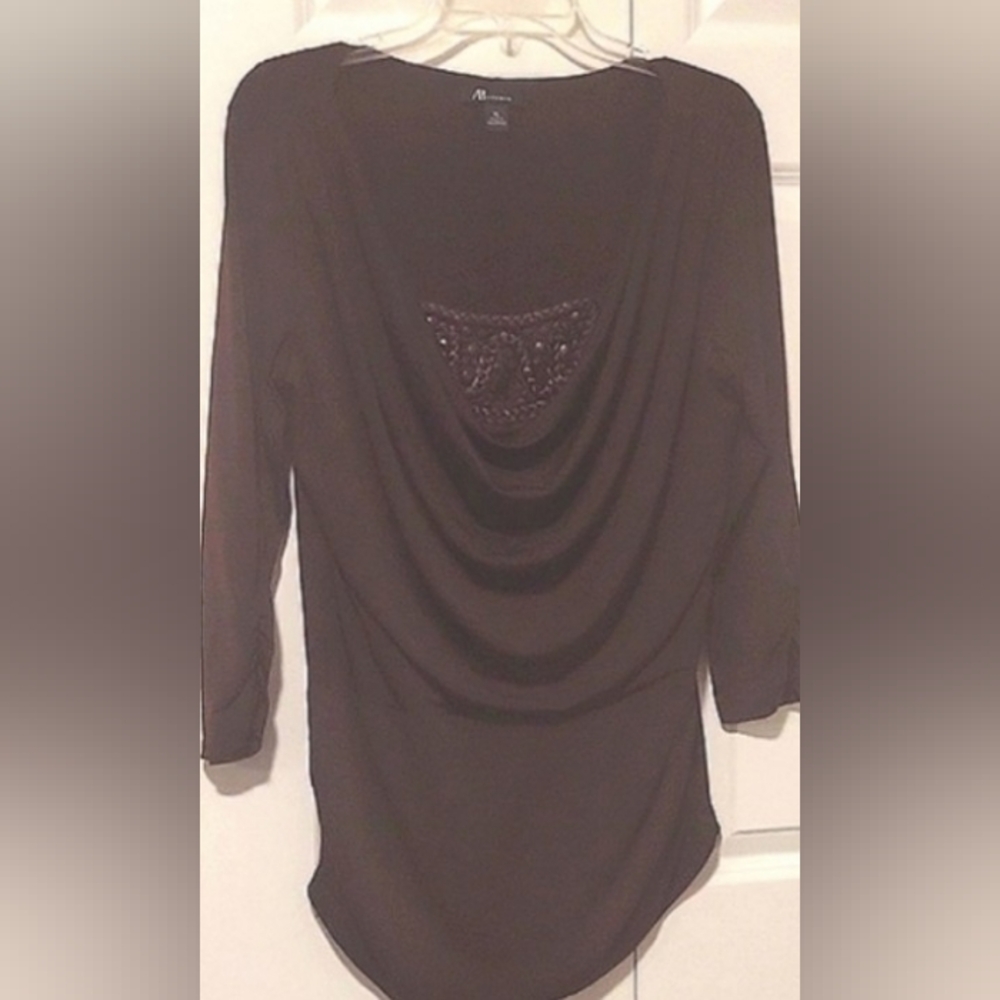 AB Studio 3/4 sleeve brown blouse with detailing on front size XL